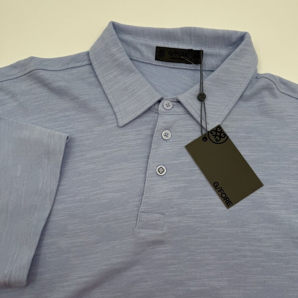 NWT G/FORE Polo Shirt Men’s XXL Ice Blue Cotton Golf Textured Short Sleeve Slim